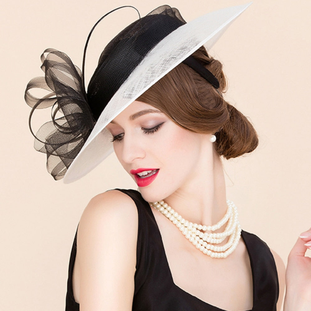 Black And White Patchwork Sinamay Fascinator