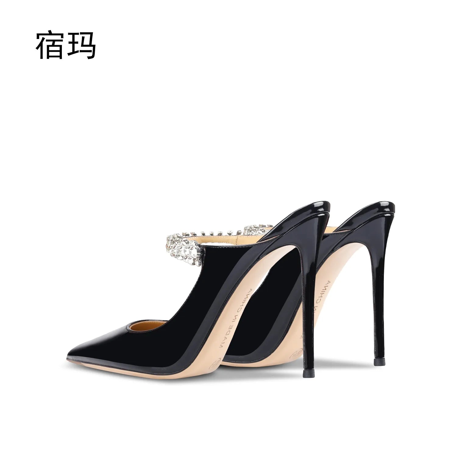 2023 Summer Women Sandals High Heel Slippers Crystal Decoration Pointed Toe Back Strap Elastic Band Elegant Fashion Shoes Ladies - Couture by Ava Belinda