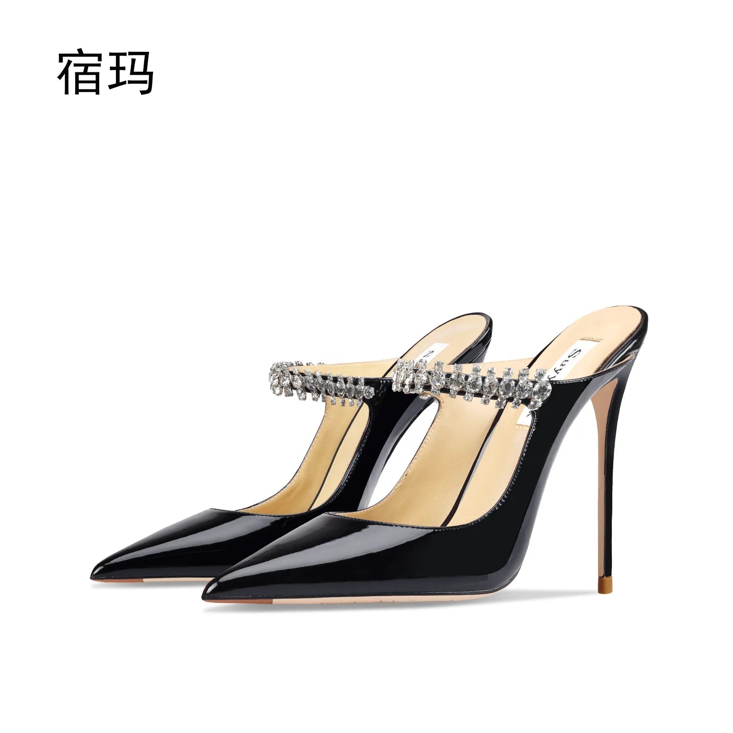 2023 Summer Women Sandals High Heel Slippers Crystal Decoration Pointed Toe Back Strap Elastic Band Elegant Fashion Shoes Ladies - Couture by Ava Belinda