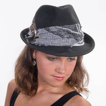 466523 FASHION TRIM WOOL FELT FEDORA HATS - Couture by Ava Belinda