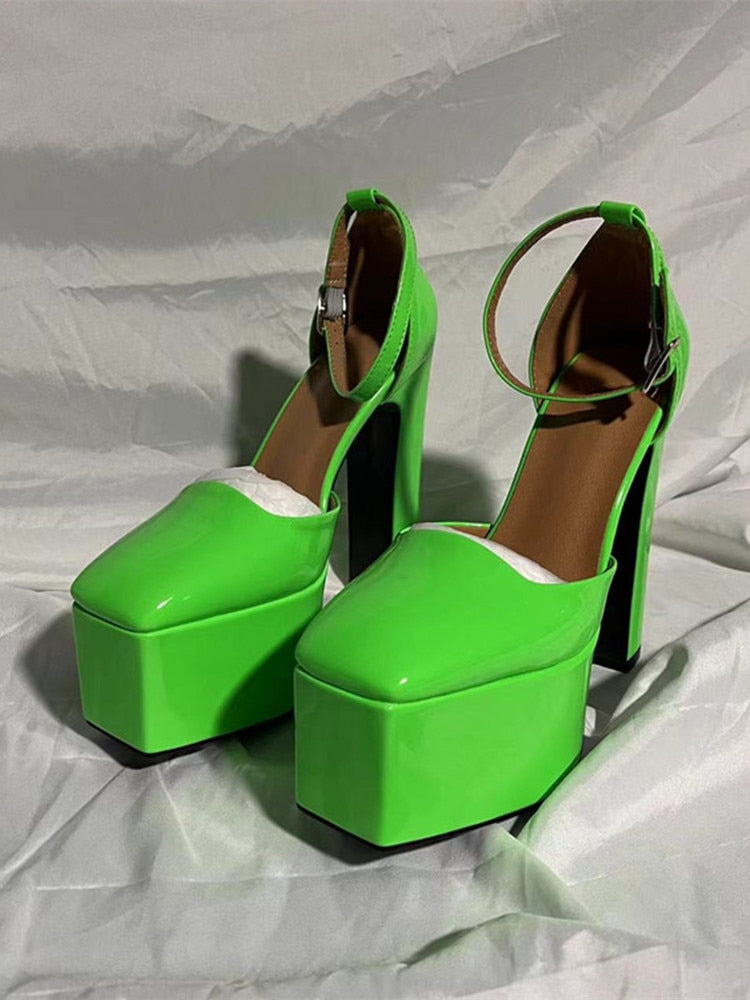 High Heels Patent Leather Platform Shoes