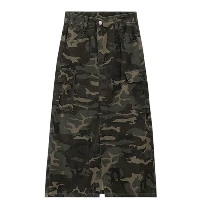 Camouflage Print Long Cargo Skirt
