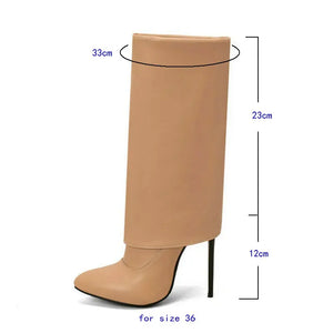 Mid Calf Boots Pointed Toe Thin High Heel Ladies Boots