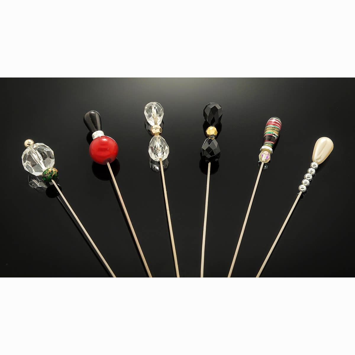 A4000 - 021 6 Pieces 5'' Assorted Colors Beads Hat Pin Set - Couture by Ava Belinda