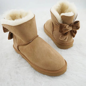 Big Bow Women Genuine Sheepskin Ankle Boots - Couture by Ava Belinda