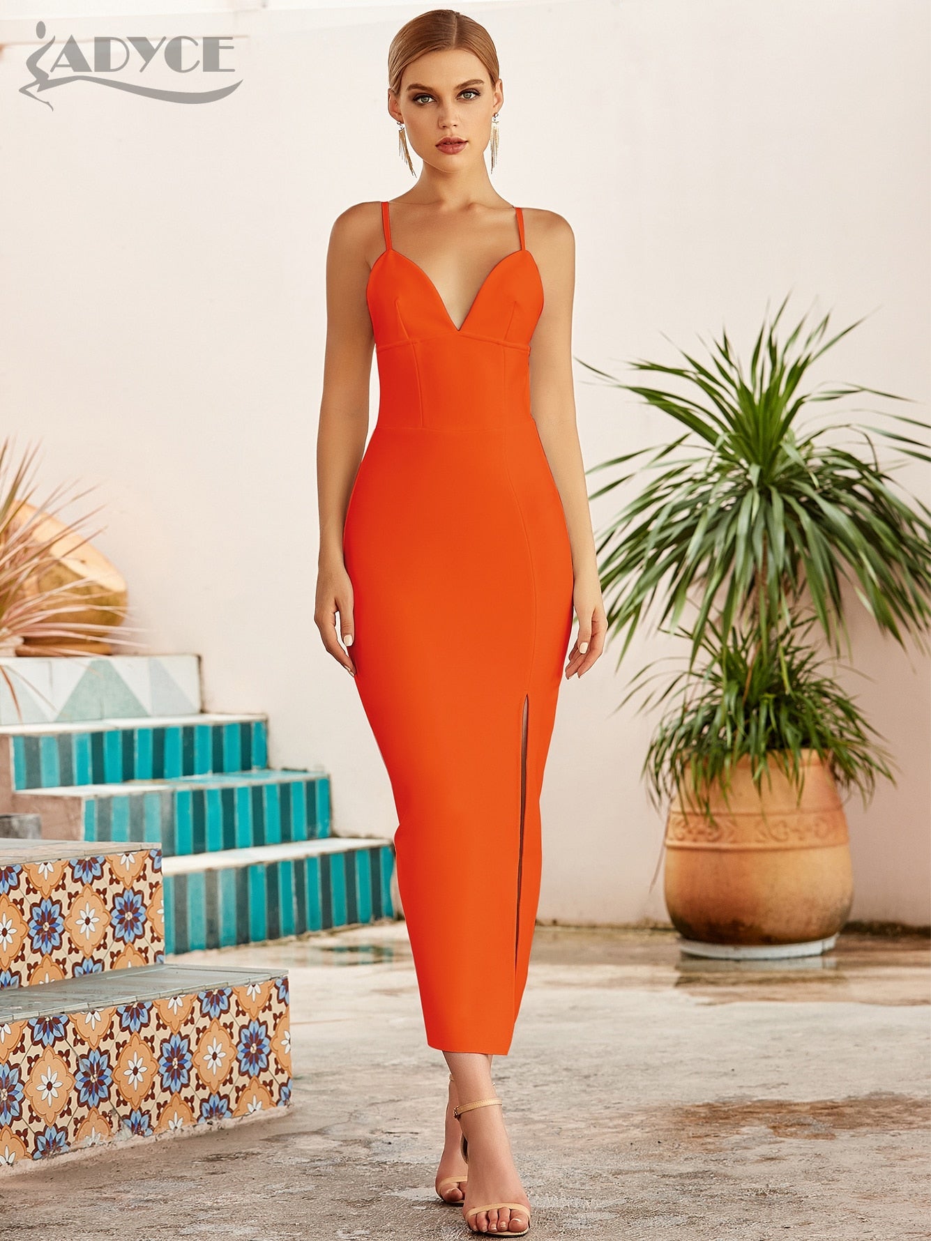 Bodycon V Neck Spaghetti Strap Long Dresses - Couture by Ava Belinda