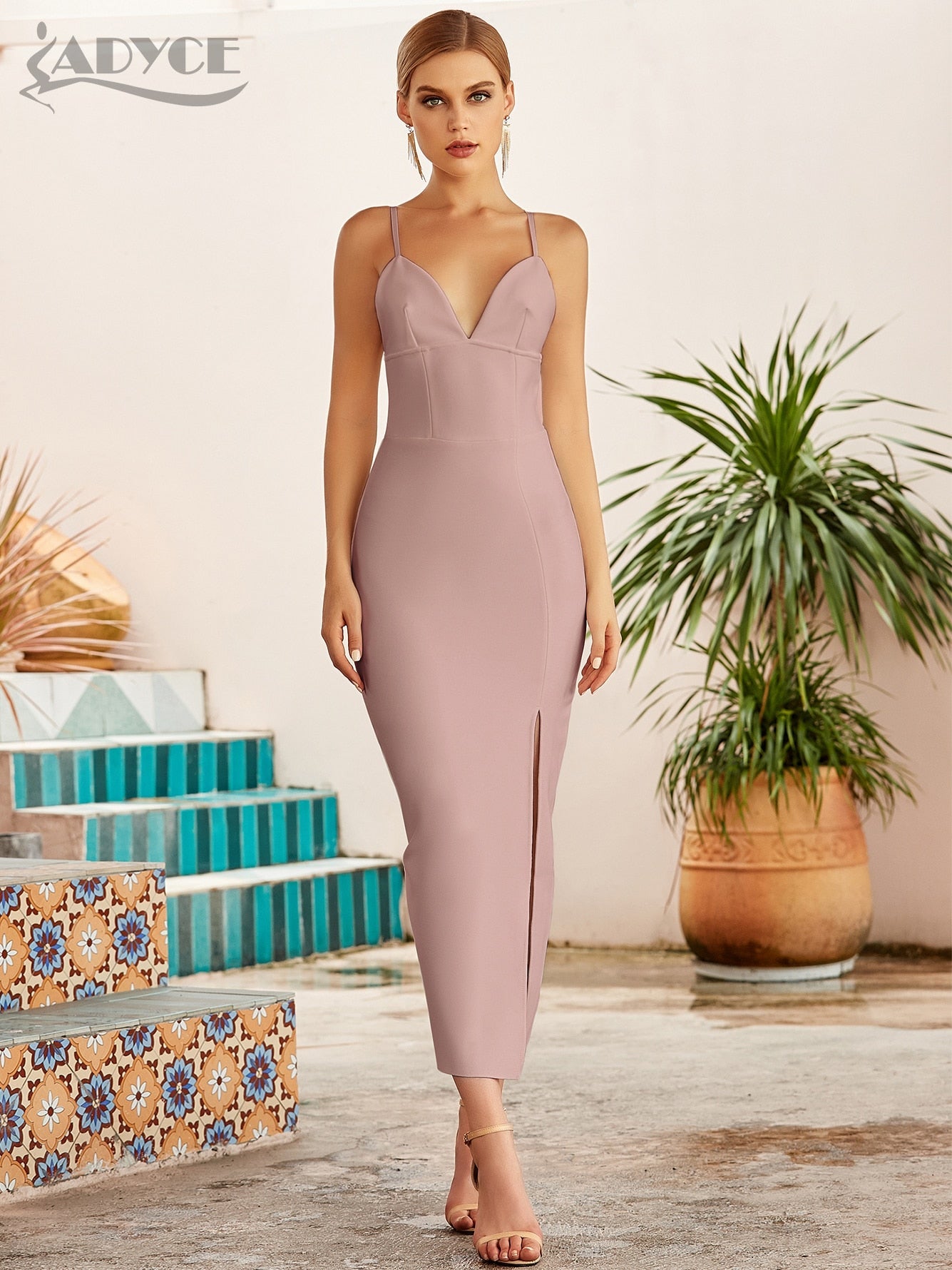 Bodycon V Neck Spaghetti Strap Long Dresses - Couture by Ava Belinda