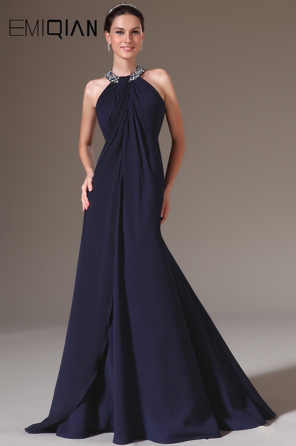 Charming Halter Mermaid Navy Blue Satin Evening Dresses - Couture by Ava Belinda