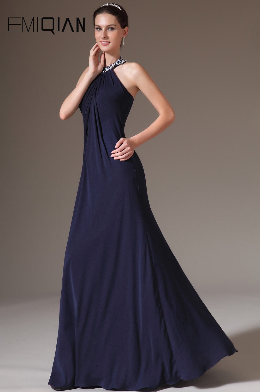 Charming Halter Mermaid Navy Blue Satin Evening Dresses - Couture by Ava Belinda