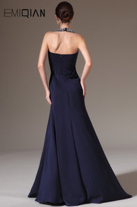 Charming Halter Mermaid Navy Blue Satin Evening Dresses - Couture by Ava Belinda