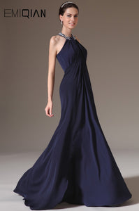 Charming Halter Mermaid Navy Blue Satin Evening Dresses - Couture by Ava Belinda