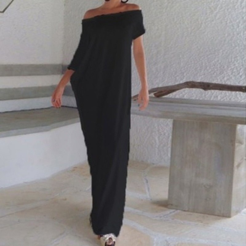 Contrast Panel Loose Off Shoulder Maxi Dress - Couture by Ava Belinda