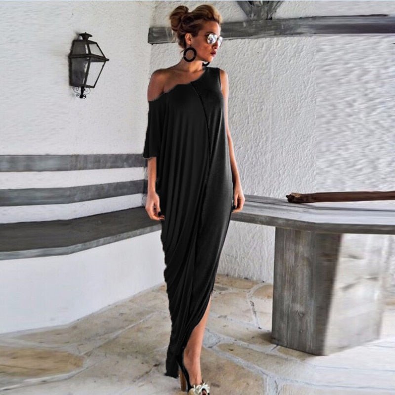 Contrast Panel Loose Off Shoulder Maxi Dress - Couture by Ava Belinda