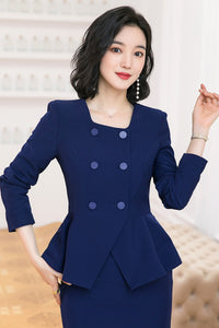 Three-Quarter Sleeve Double-Breasted Jacket & Mini Skirt Suit