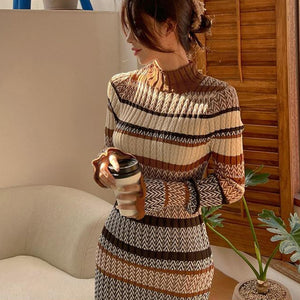Striped Knitted Sweater Dress
