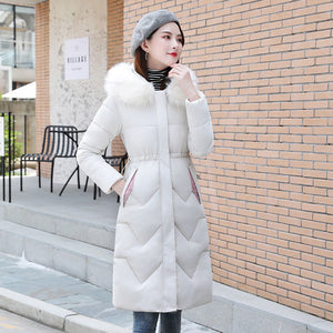 Women's Long Puffy Hooded Jacket With Fur Trim