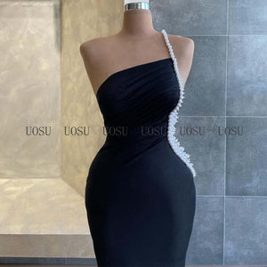 One Shoulder Pearl Beaded Luxury Gown
