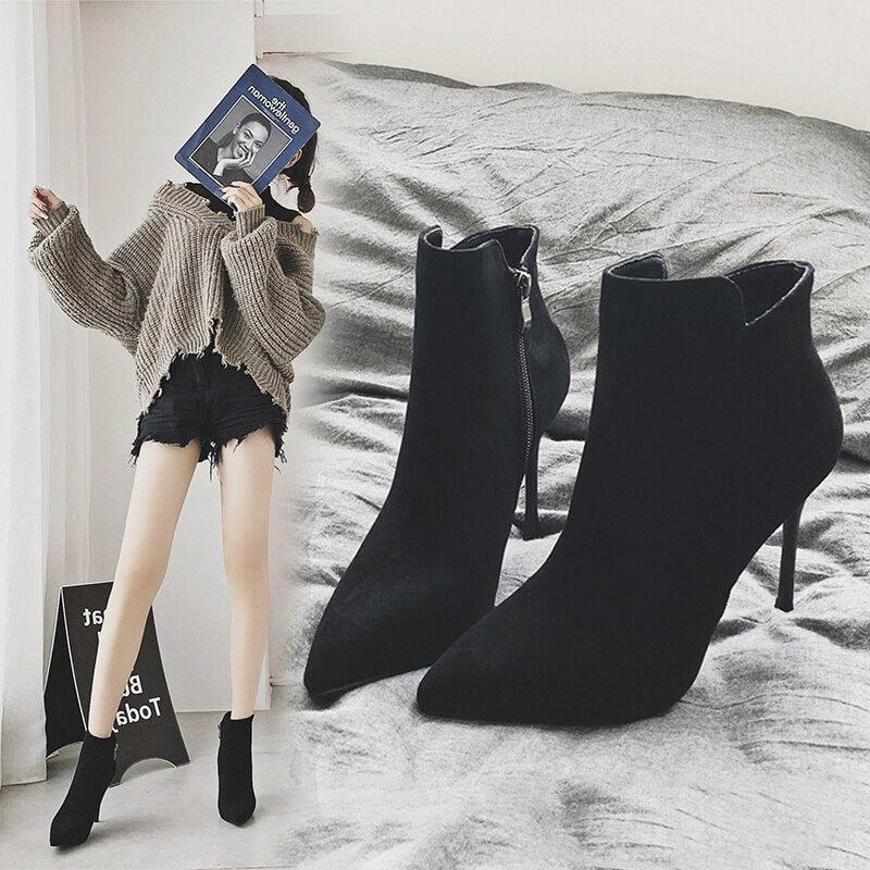 High Heeled Short Pointed Toe Boots