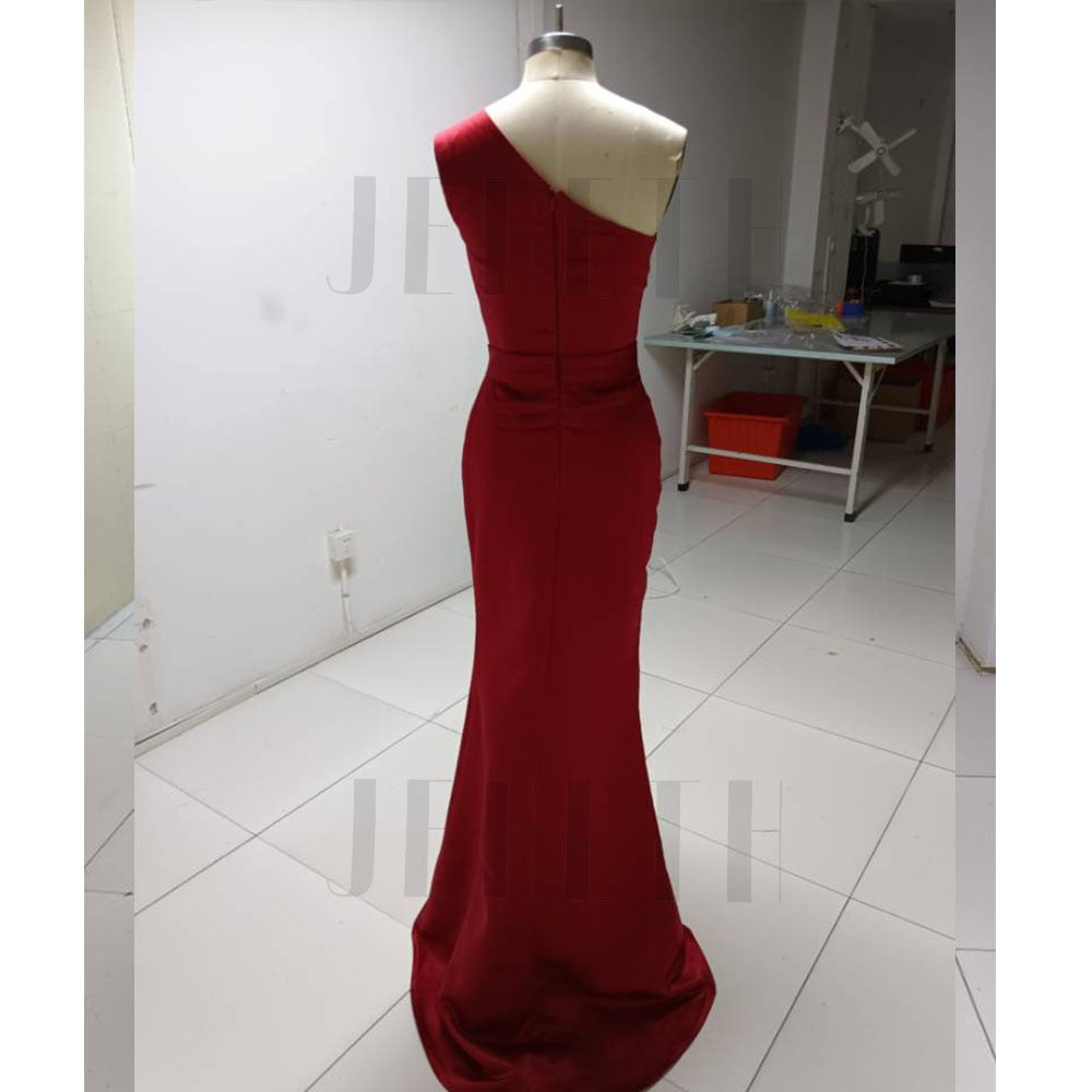 Sexy One Shoulder Satin Evening Dress With High Split
