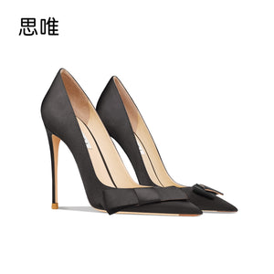 Satin Tie bow Pointed Toe High Heel Pumps