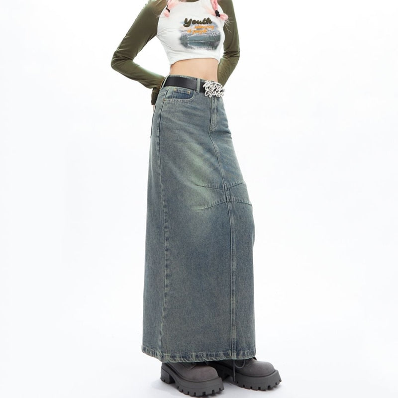 Retro Long Denim Skirt