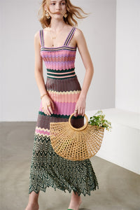 Multi Color Pleated Stretchy Knitted Dress