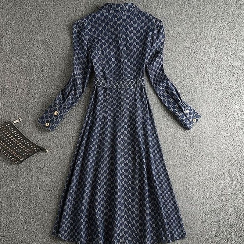 Single-breasted Printed Midi Vintage Dress