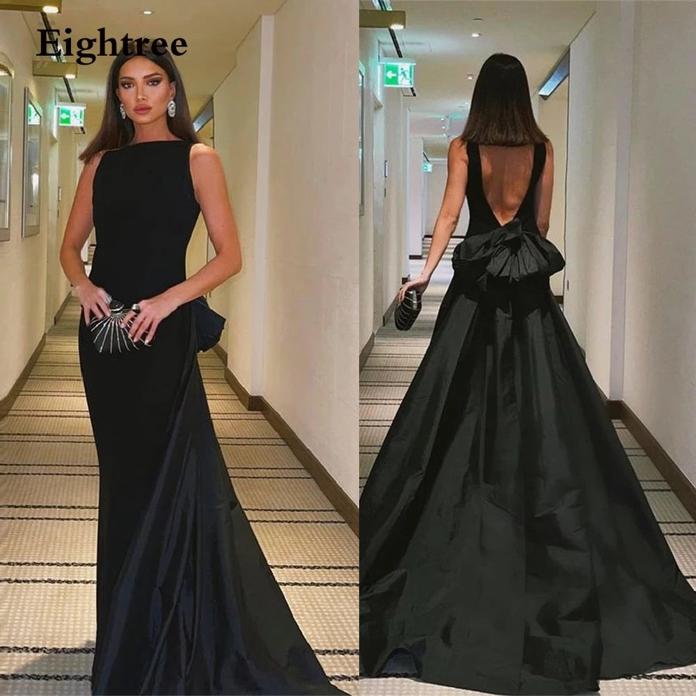 Backless Bow Prom A Line Evening Gown