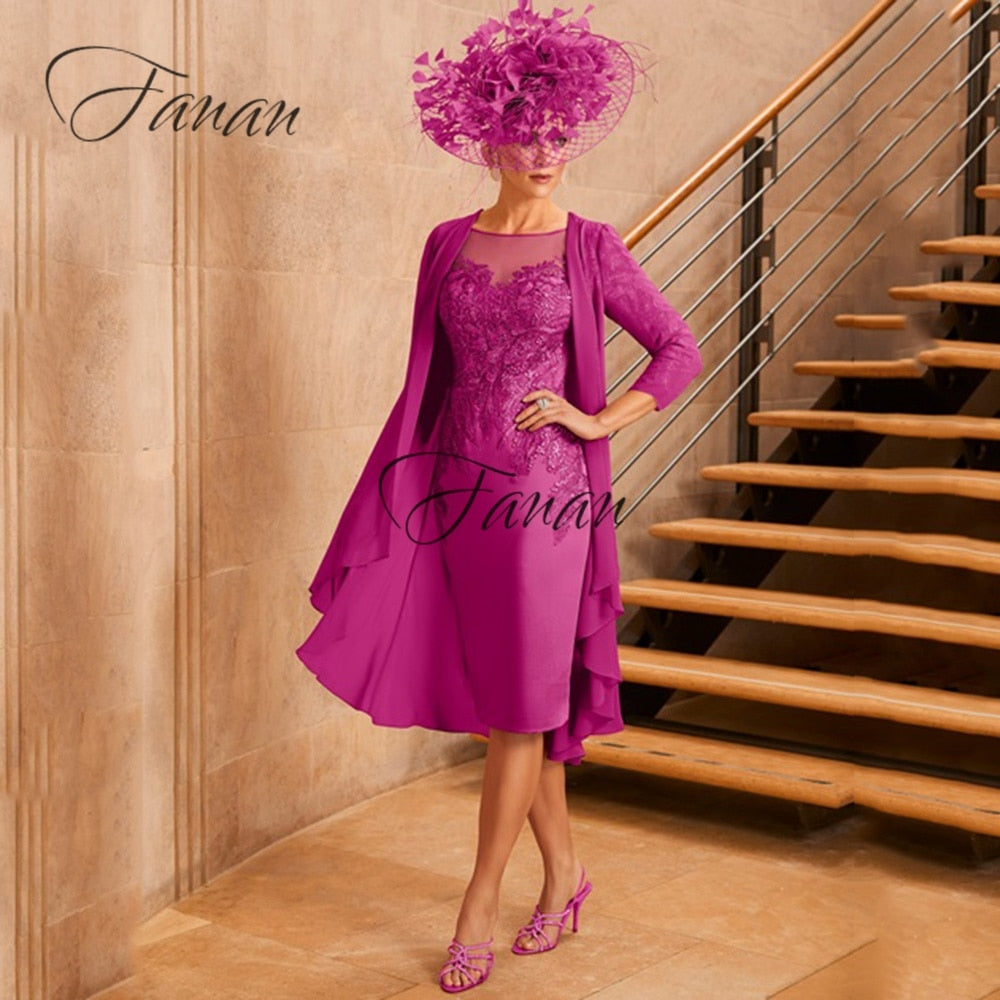 Pink Illusion Appliques Lace Mother Of The Bride Dress With Jacket