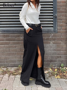 Elegant Front Split Long Skirt