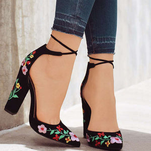 High Heel Embroidered Pumps