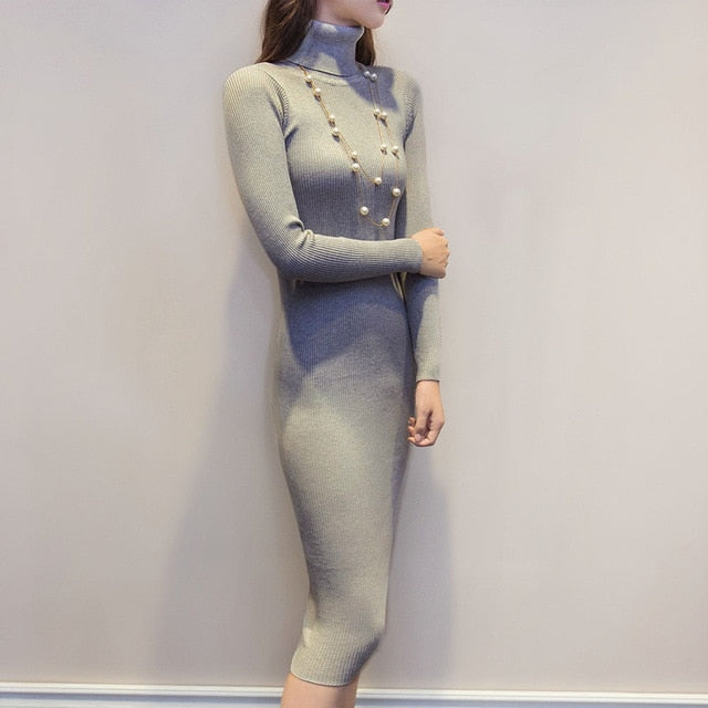 Knitted Sweater Turtleneck Dress
