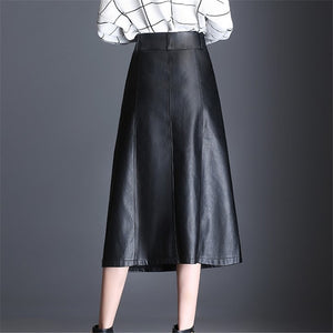 Faux Leather Midi Office Skirt