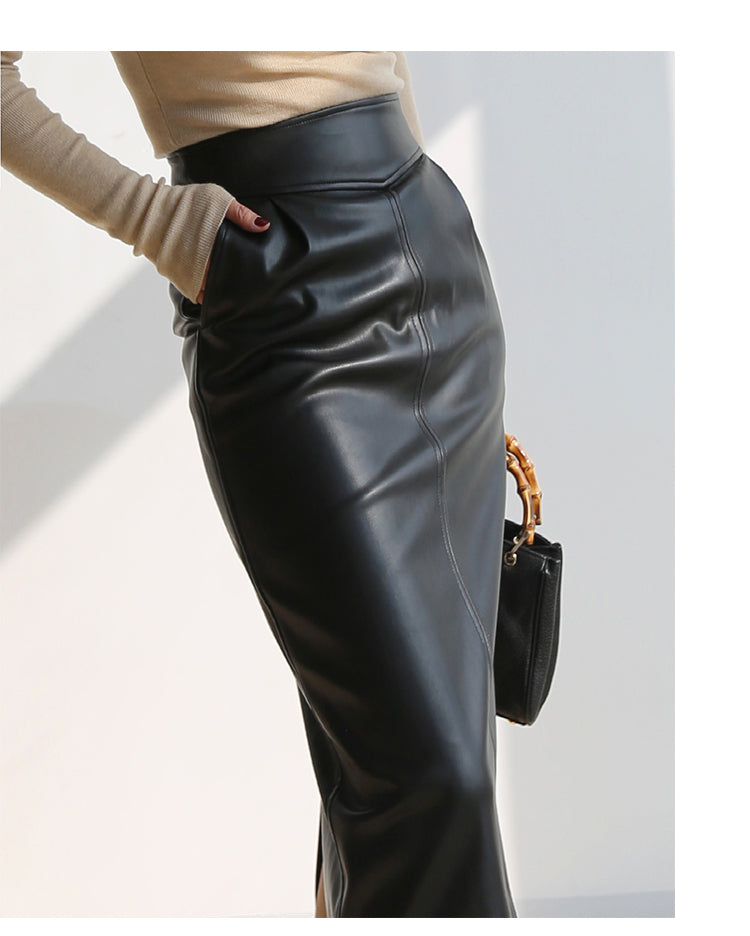 Mid-Length Faux Leather skirt