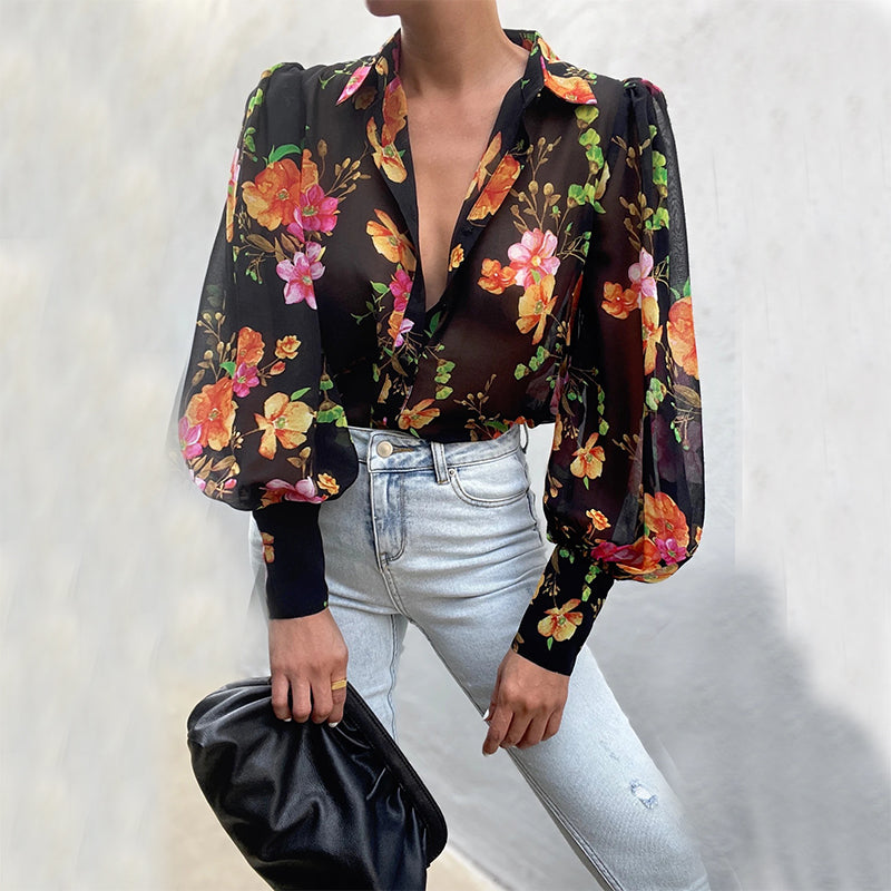 Puff Sleeve Floral Long Sleeve Shirt Blouse – Couture by Ava Belinda