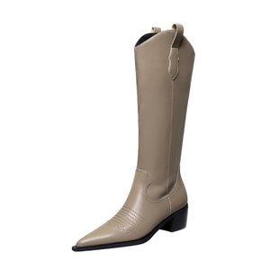 Medium heel wood grain pointed toe Knight Boots