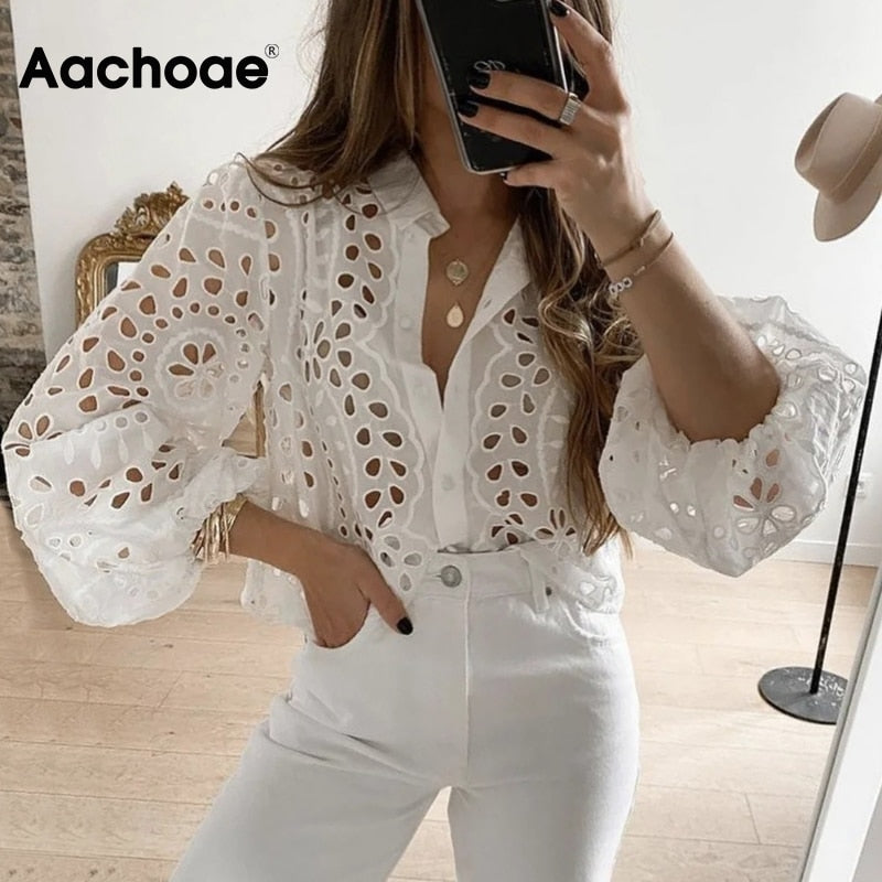 Embroidered Cotton Puff Sleeve Shirt