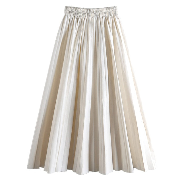 Faux Leather Pleated Long Skirt