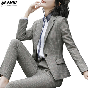 High Quality Plaid Business Blazer and Trousers Suit