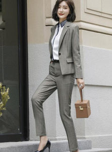 High Quality Plaid Business Blazer and Trousers Suit