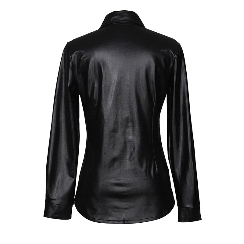 Ladies Faux Leather Long-Sleeve Shirt
