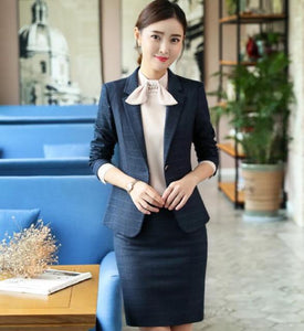 Women's Business Plaid Blazer and Trousers Work Wear