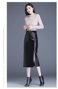 Side Slit  Faux Leather Pencil Skirt